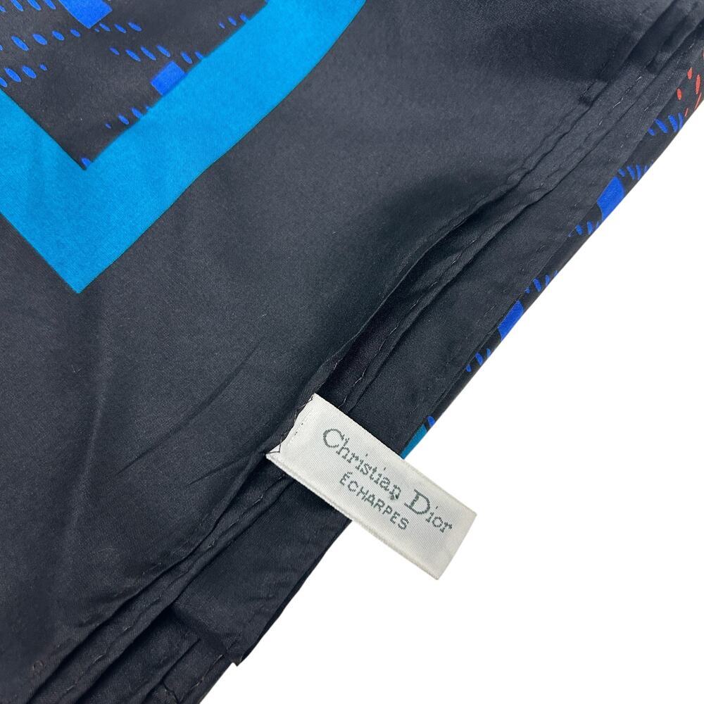 Christian Dior Vintage Blue Plaid Silk Square Scarf - Picture 4 of 5